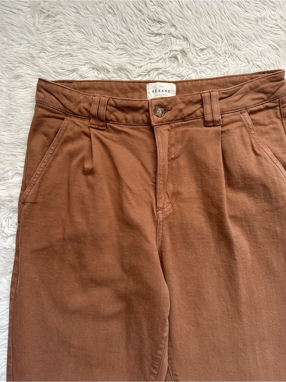 Sezane Pants Manu Trousers Front Pleats Tapered Leg Coffee Brown Sz 38 US 6 - Picture 7 of 15